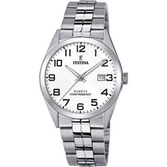 Herrklocka Festina CLASSICS F20437/1 – vit urtavla stålarmband – framifrån