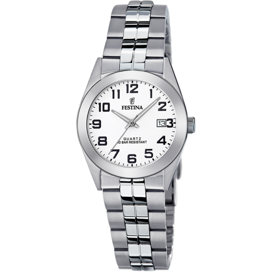 Damklocka Festina CLASSICS F20438/1 – vit urtavla stålarmband – framifrån