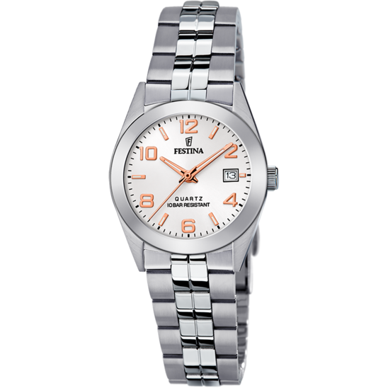Dameklokke Festina CLASSICS F20438/4 – stålarmbånd med sølvskive – sett forfra