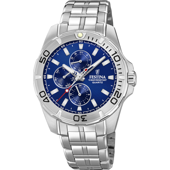Montre homme Festina MULTIFUNCTION F20445/2 – cadran bleu marine bracelet acier – vue de face