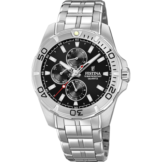 Montre homme Festina MULTIFUNCTION F20445/3 – cadran noir bracelet acier – vue de face