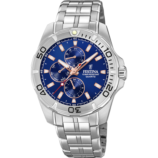 Montre homme Festina MULTIFUNCTION F20445/5 – cadran bleu marine bracelet acier – vue de face