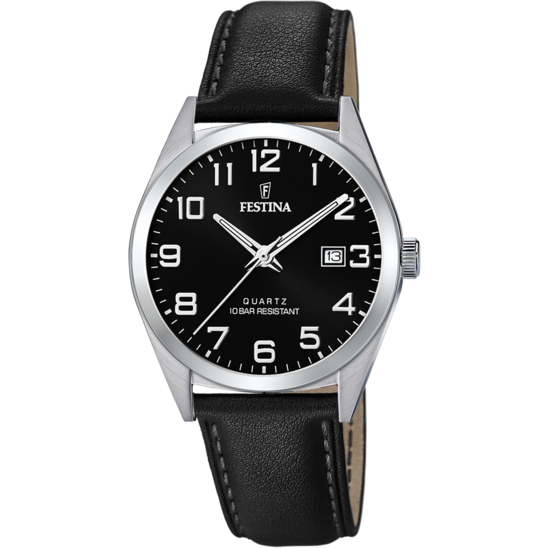 Montre homme Festina CLASSICS F20446/3 – cadran noir bracelet cuir – vue de face