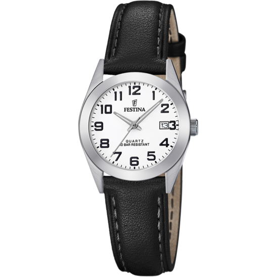 Montre femme Festina CLASSICS F20447/1 – cadran blanc bracelet cuir – vue de face