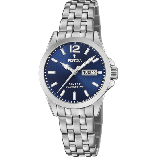 Montre femme Festina CLASSICS F20455/3 – cadran bleu bracelet acier – vue de face