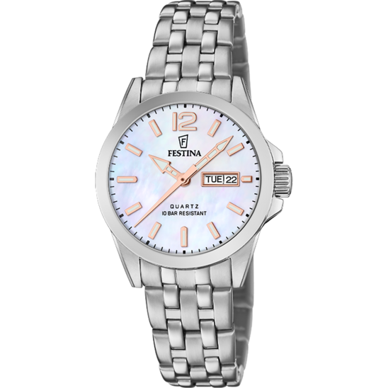 Montre femme Festina CLASSICS F20455/5 – cadran nacré bracelet acier – vue de face