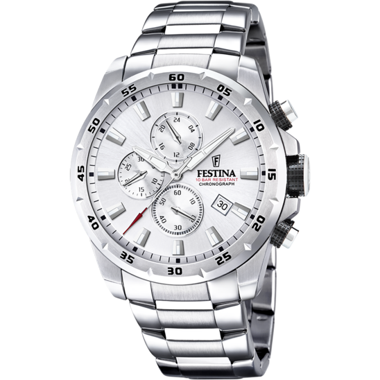 Montre homme Festina TIMELESS CHRONOGRAPH F20463/1 – cadran argenté bracelet acier – vue de face
