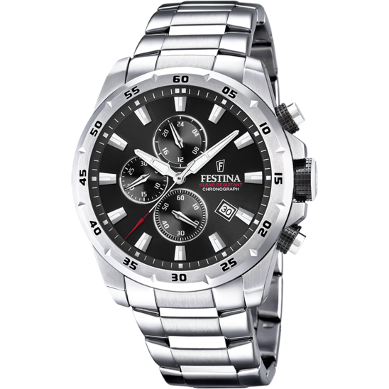 Montre homme Festina TIMELESS CHRONOGRAPH F20463/4 – cadran noir bracelet acier – vue de face