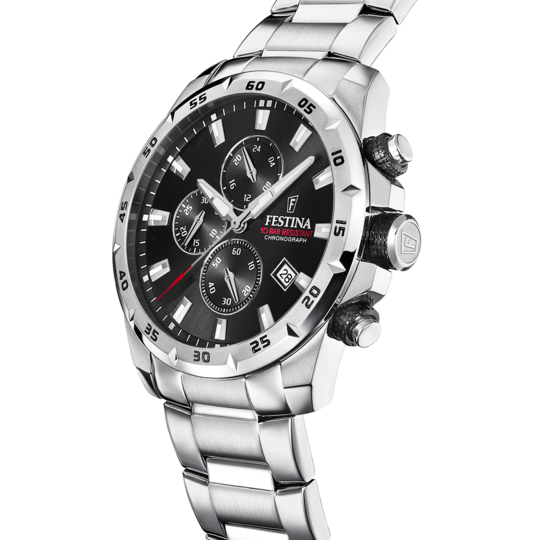 Montre homme Festina TIMELESS CHRONOGRAPH F20463/4 – cadran noir bracelet acier – vue de profil