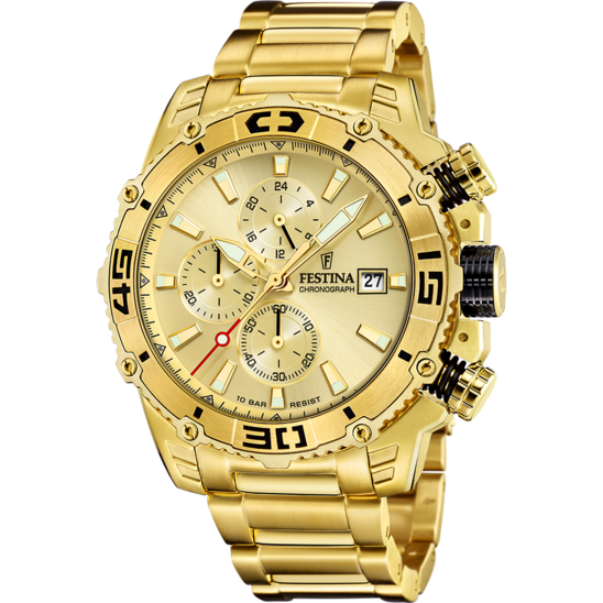 Montre homme Festina TIMELESS CHRONOGRAPH F20492/1 – cadran doré bracelet acier – vue de face