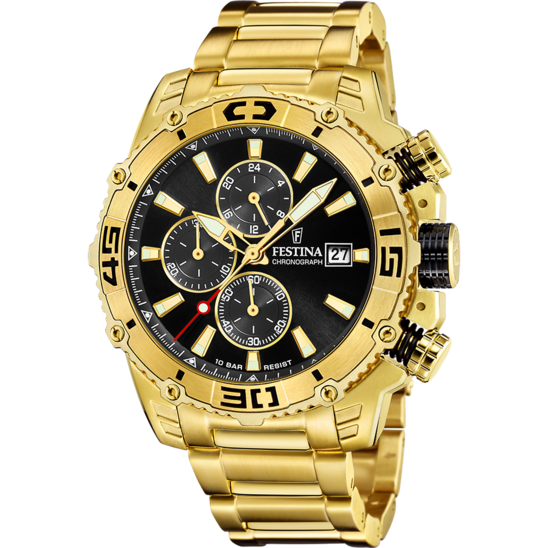 Montre homme Festina TIMELESS CHRONOGRAPH F20492/4 – cadran noir bracelet acier – vue de face