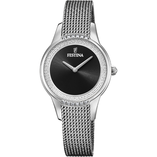 Montre femme Festina MADEMOISELLE F20494/3 – cadran noir bracelet acier – vue de face