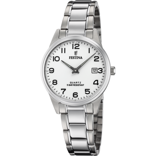 Dameshorloge Festina CLASSICS F20509/1 – stalen band met witte wijzerplaat – vooraanzicht