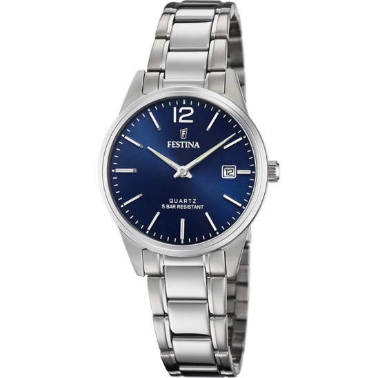 Dameshorloge Festina CLASSICS F20509/3 – stalen band met blauwe wijzerplaat – vooraanzicht
