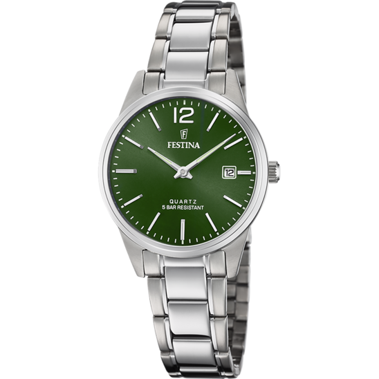 Dameshorloge Festina CLASSICS F20509/5 – stalen band met groene wijzerplaat – vooraanzicht