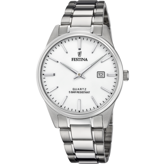 Heren horloge Festina KLASSIEKERS F20511/2 – zilveren wijzerplaat stalen band – vooraanzicht