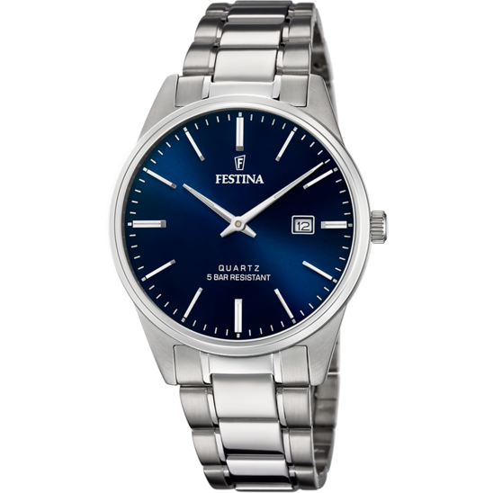 Heren horloge Festina KLASSIEKERS F20511/3 – stalen band met blauwe wijzerplaat – vooraanzicht
