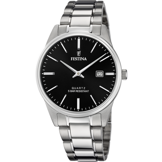 Heren horloge Festina CLASSICS F20511/4 – stalen band met zwarte wijzerplaat – vooraanzicht