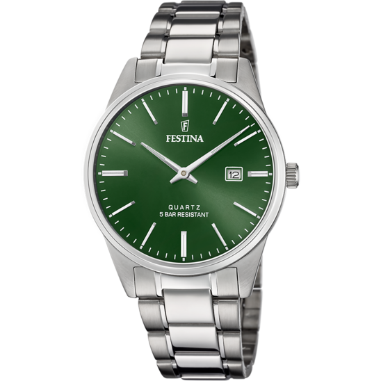 Heren horloge Festina KLASSIEKERS F20511/5 – stalen band met groene wijzerplaat – vooraanzicht