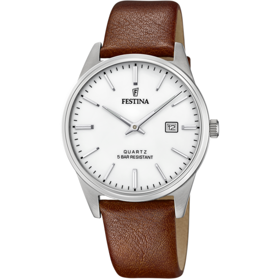 Heren horloge Festina CLASSICS F20512/2 – zilveren leren band met wijzerplaat – vooraanzicht