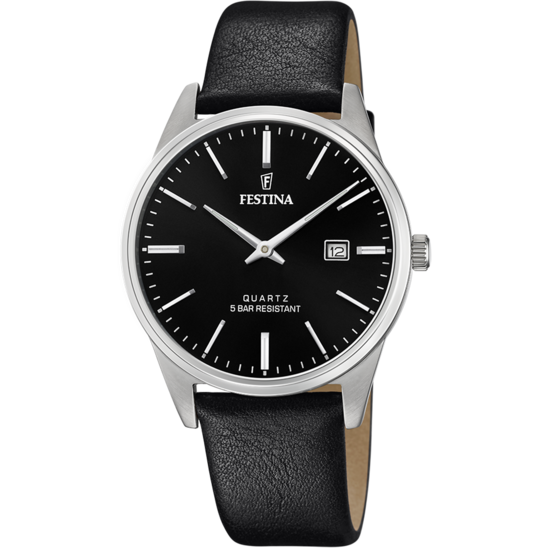 Heren horloge Festina CLASSICS F20512/4 – leren band met zwarte wijzerplaat – vooraanzicht