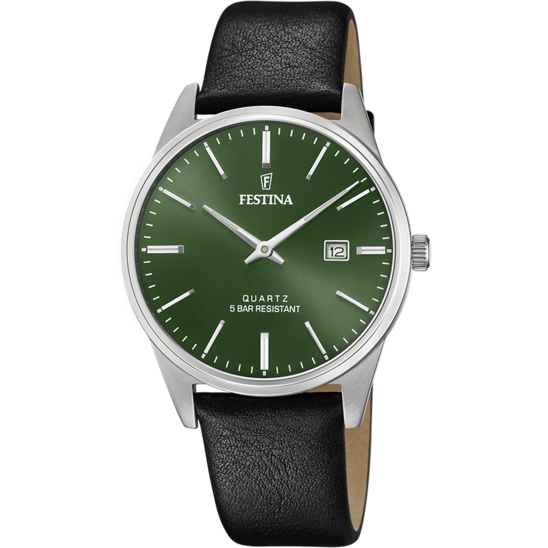 Heren horloge Festina CLASSICS F20512/5 – leren band met groene wijzerplaat – vooraanzicht