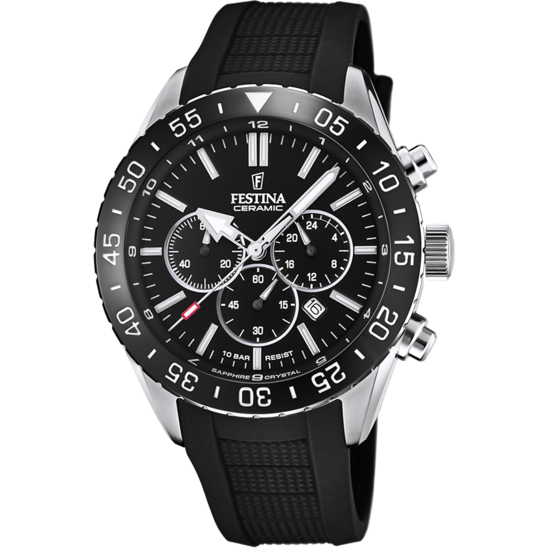 Pánské hodinky Festina CERAMIC F20515/2 – černý ciferník pryžový pásek – pohled zepředu