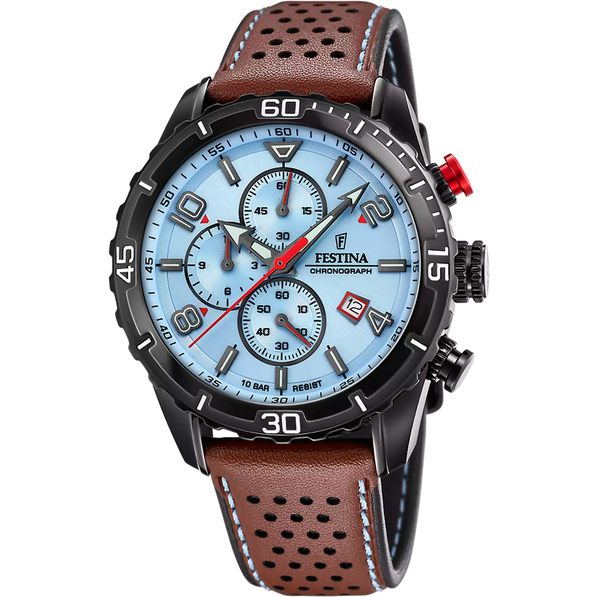 Montre homme Festina TIMELESS CHRONOGRAPH F20519/1 – cadran bleu bracelet cuir – vue de face