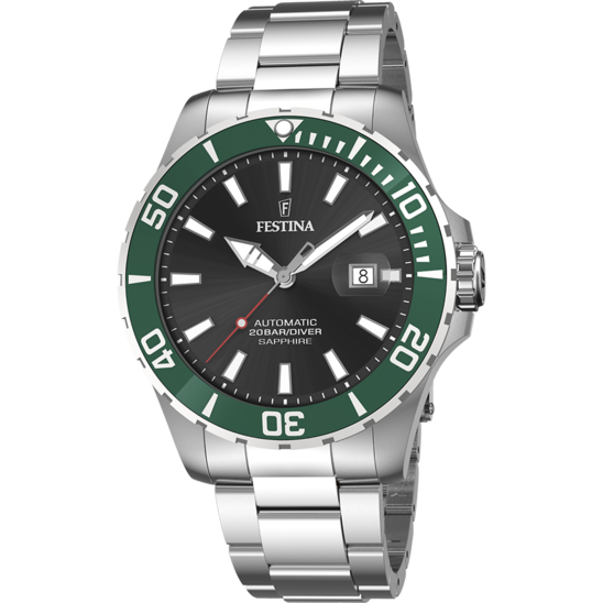 Montre homme Festina AUTOMATIC F20531/2 – cadran noir bracelet acier – vue de face