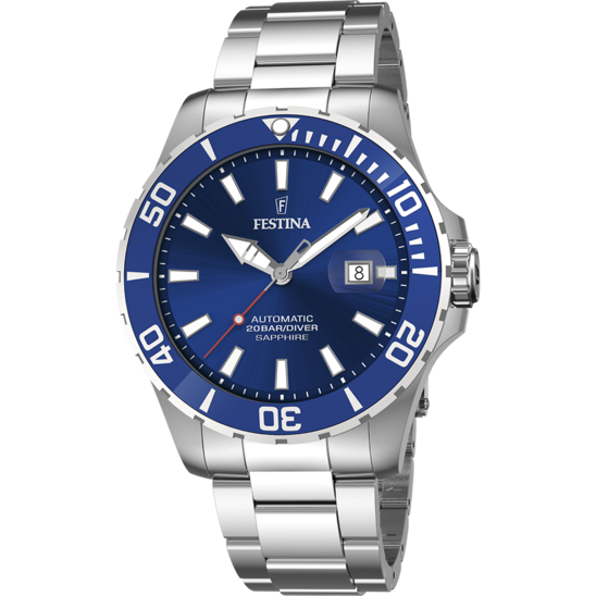 Montre homme Festina AUTOMATIC F20531/3 – cadran bleu bracelet acier – vue de face