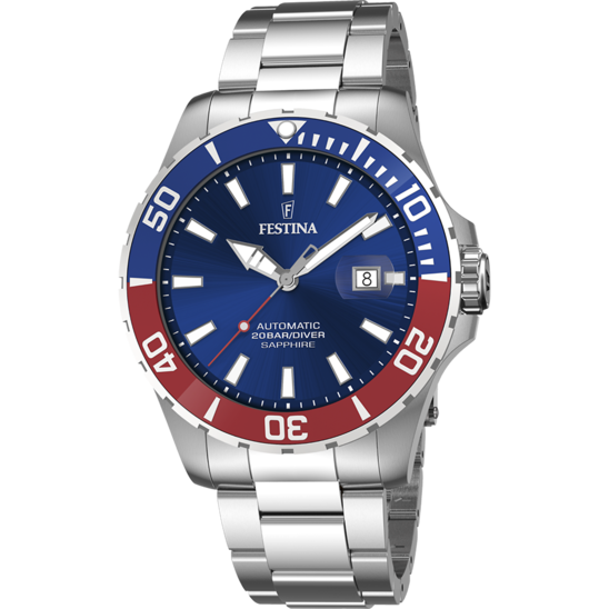 Montre homme Festina AUTOMATIC F20531/5 – cadran bleu bracelet acier – vue de face