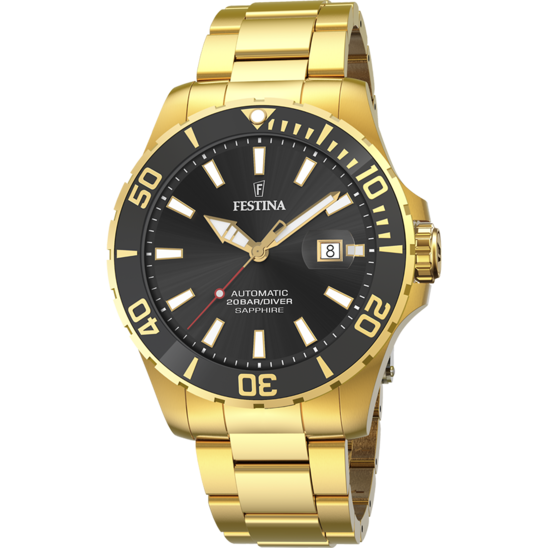 Montre homme Festina AUTOMATIC F20533/2 – cadran noir bracelet acier – vue de face