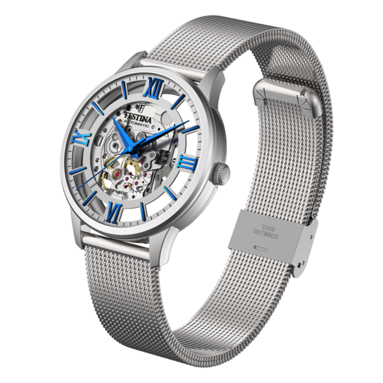 Montre homme Festina AUTOMATIC F20534/1 – cadran argenté bracelet acier – vue de profil