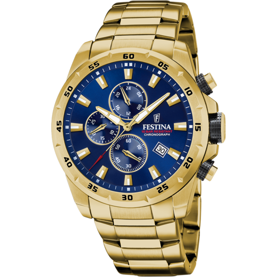 Montre homme Festina TIMELESS CHRONOGRAPH F20541/2 – cadran bleu bracelet acier – vue de face