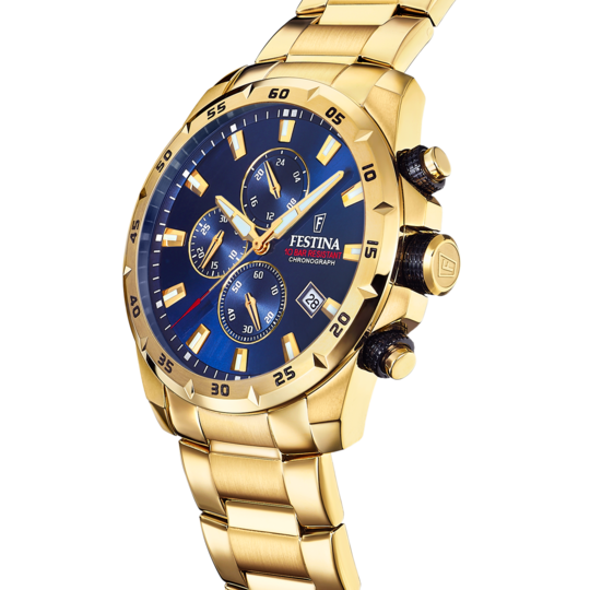 Montre homme Festina TIMELESS CHRONOGRAPH F20541/2 – cadran bleu bracelet acier – vue de profil