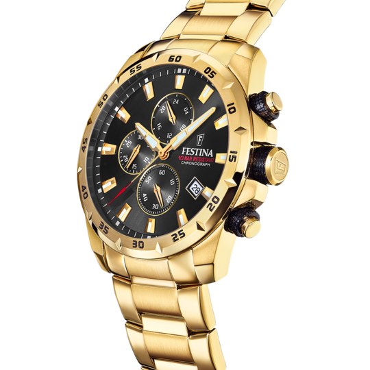 Montre homme Festina TIMELESS CHRONOGRAPH F20541/4 – cadran noir bracelet acier – vue de profil
