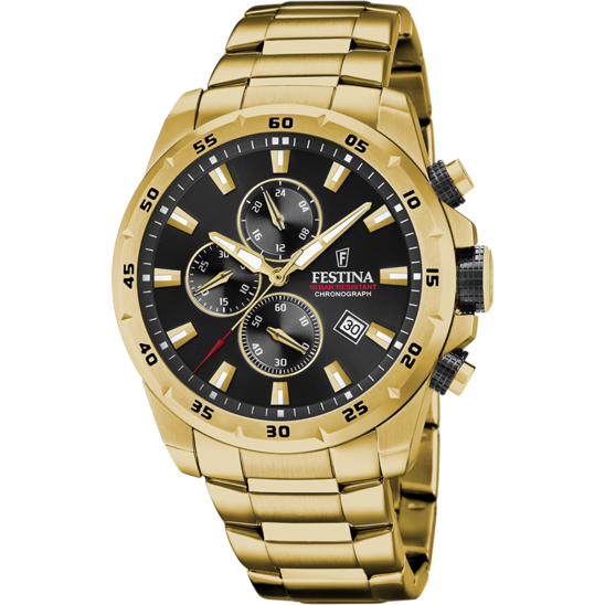 Montre homme Festina TIMELESS CHRONOGRAPH F20541/4 – cadran noir bracelet acier – vue de face