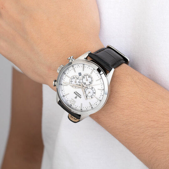Montre homme Festina TIMELESS CHRONOGRAPH F20542/1 – cadran argenté bracelet cuir – portée 2