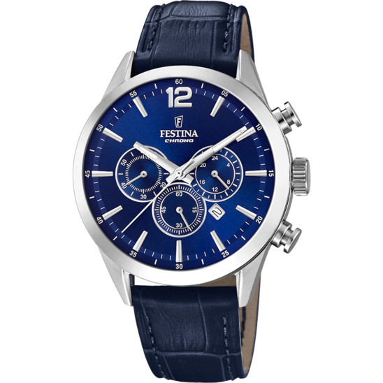 Montre homme Festina TIMELESS CHRONOGRAPH F20542/2 – cadran bleu marine bracelet cuir – vue de face