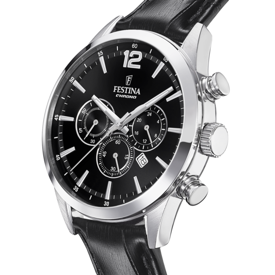 Montre homme Festina TIMELESS CHRONOGRAPH F20542/5 – cadran noir bracelet cuir – vue de profil