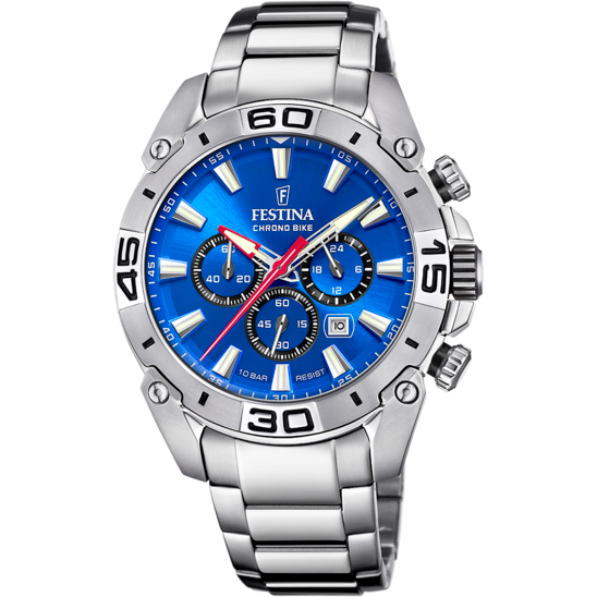 Montre homme Festina TIMELESS CHRONOGRAPH F20543/2 – cadran bleu bracelet acier – vue de face