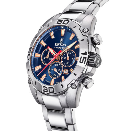 Montre homme Festina TIMELESS CHRONOGRAPH F20543/4 – cadran bleu marine bracelet acier – vue de profil