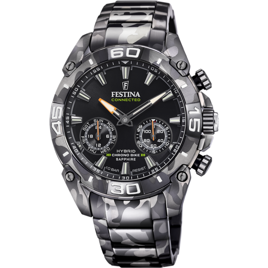 Montre connectée homme Festina CONNECTED F20545/1 – cadran noir bracelet acier – vue de face