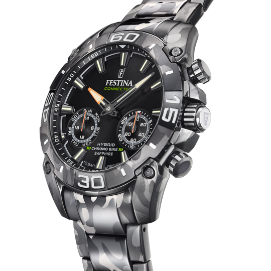 Montre connectée homme Festina CONNECTED F20545/1 – cadran noir bracelet acier – vue de profil