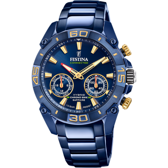 Montre connectée homme Festina CONNECTED F20547/2 – cadran bleu bracelet acier – vue de face
