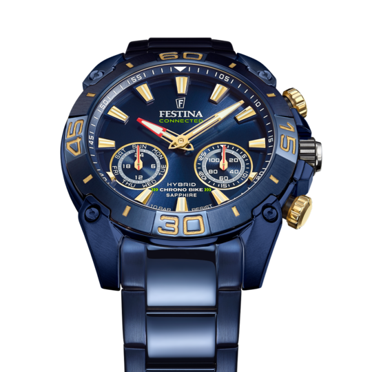 Montre connectée homme Festina CONNECTED F20547/2 – cadran bleu bracelet acier – vue de profil 3