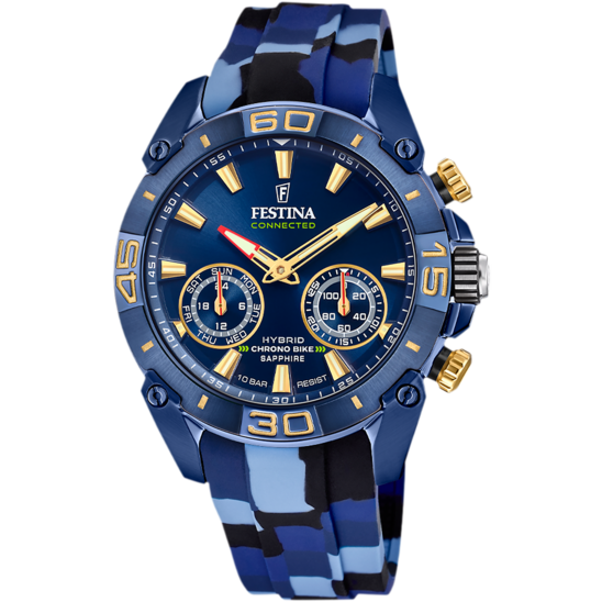 Montre connectée homme Festina CONNECTED F20547/2 – cadran bleu bracelet acier – vue de face 2