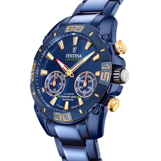 Montre connectée homme Festina CONNECTED F20547/2 – cadran bleu bracelet acier – vue de profil 4