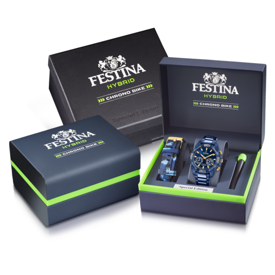 Montre connectée homme Festina CONNECTED F20547/2 – cadran bleu bracelet acier – vue de profil