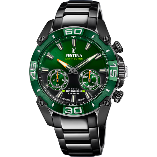 Montre connectée homme Festina CONNECTED F20548/2 – cadran vert bracelet acier – vue de face